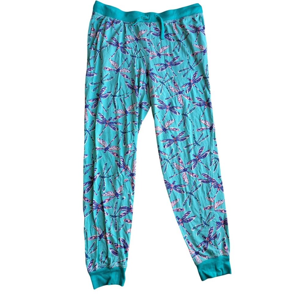 Munki Munki Womens Teal Jogger Pajama Pants P‎ and purple dragonfly Size L